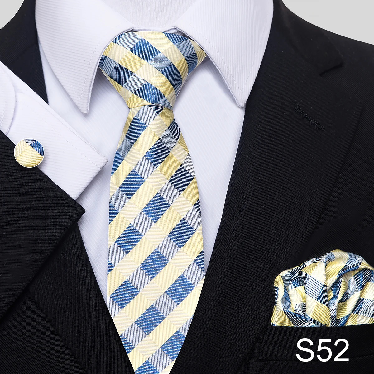 Herren-Krawatten-Set, 3-teilig, geeignet für formelle Anlässe, Hochzeiten und Bankette – Detail 4