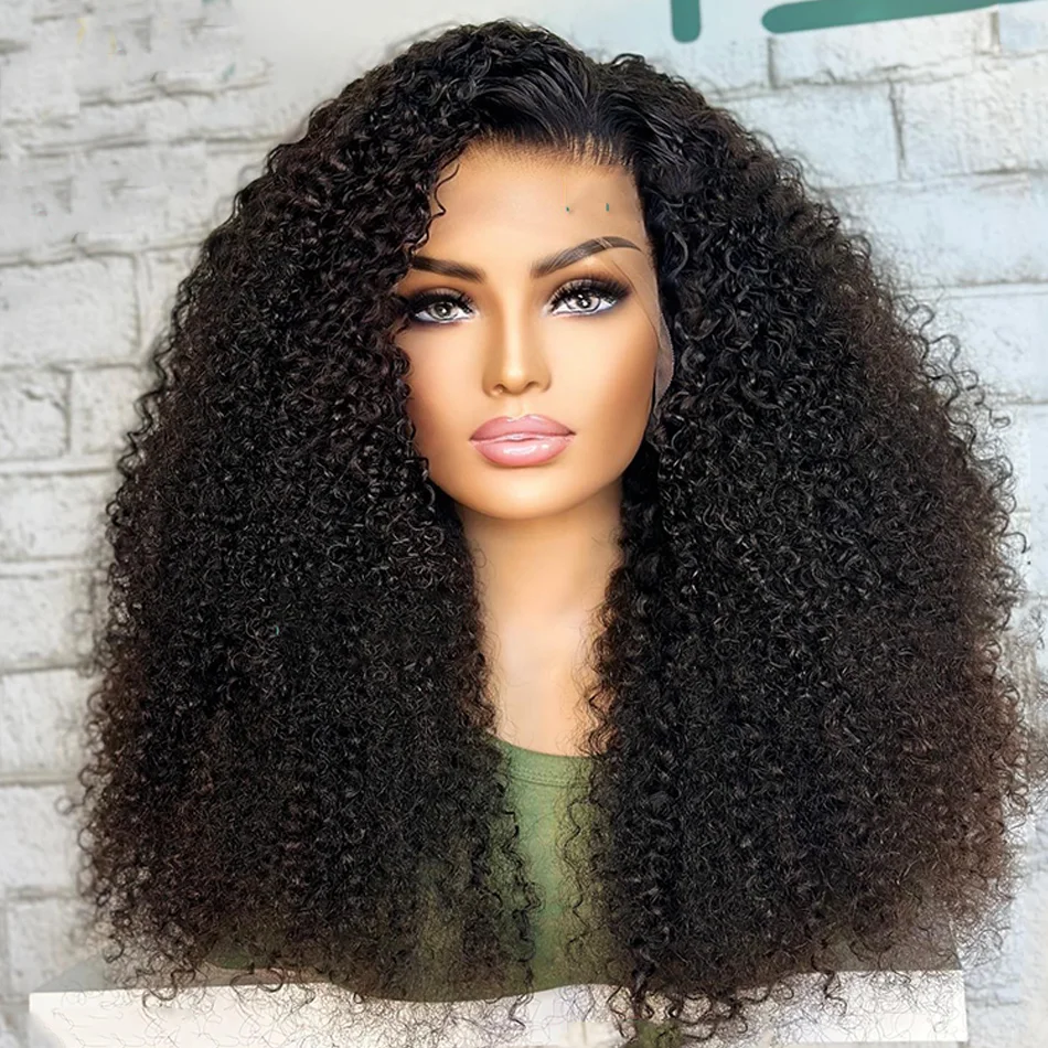 

Soft Natural Black Glueless 180Density 26inch Long Kinky Curly Deep Lace Front Wig For Women With Baby Hair Preplucked Daily