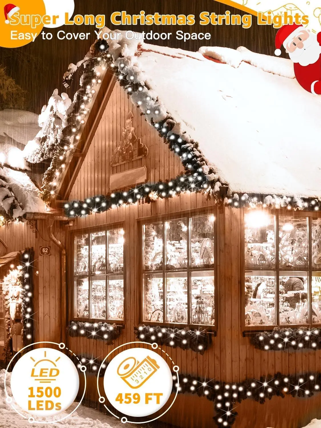 1500 LED أضواء عيد الميلاد 459 قدم شجرة عيد الميلاد الخفيفة ، الجنية سلسلة أضواء منزل أضواء عيد الميلاد ، حديقة شجرة الزفاف #2