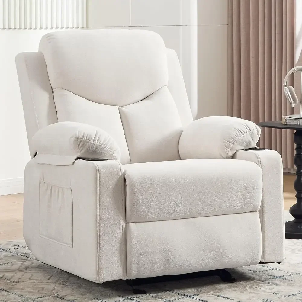 

Vibration Massage Rocker Recliner Chair with Cup Holders, Beige for Living Room, Bedroom, or Nursery