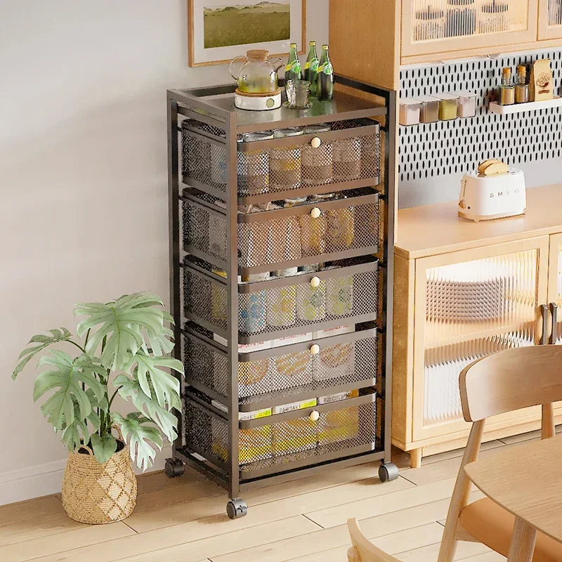 Multi-functional Organizer Cart With Wheels Floor-type Drawer Storage Rack Bathroom Seam Movable Snack Storage Cabinet