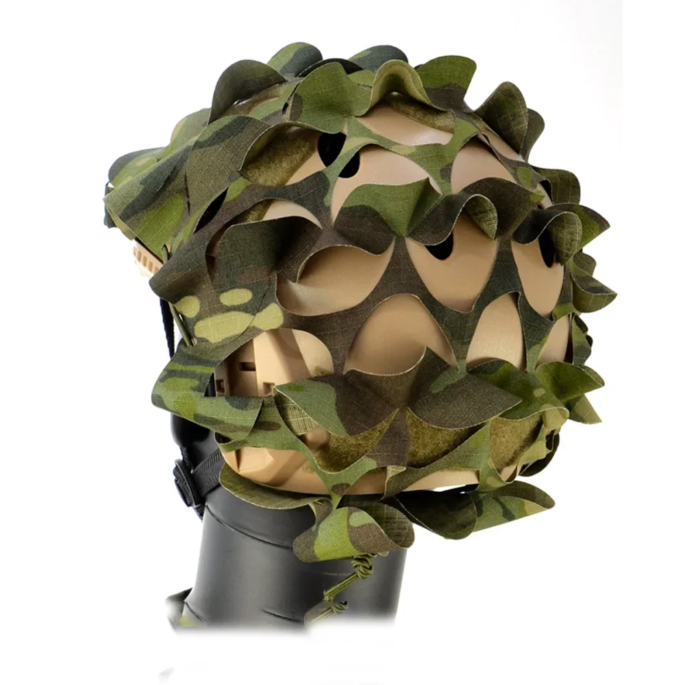 Laser Cut Process CS Wargame 3D Camo Net Airsoft Helmet Cover Nylon Drawstring Helmet Scrim  Paintball Paratrooper