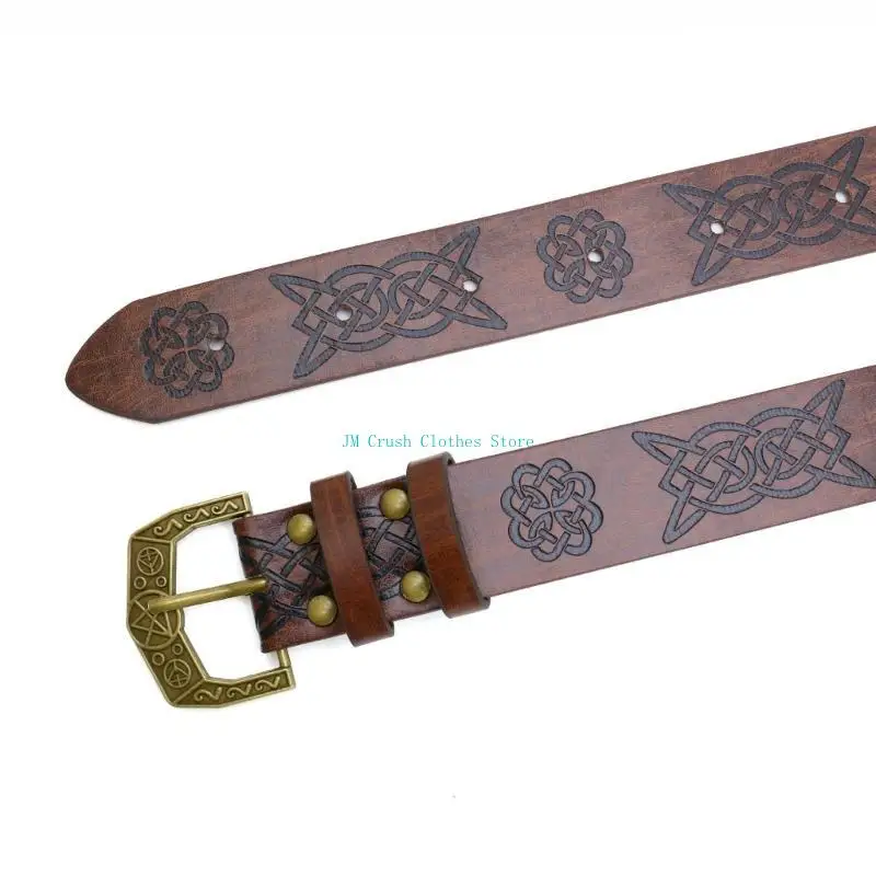 

K1ME Versatiles Medieval Leather Belt Suit Durability PU Leather Belt Personality for Renaissance Fairs and Unique Accessory