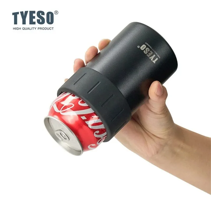 TYESO Enfriador de bebidas con aislamiento térmico de acero inoxidable 304 para botellas y latas de cerveza de 12/18 oz, taza de Coca-Cola, mantiene las bebidas calientes/frías, taza antideslizante al vacío._voghion.com