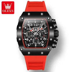 OLEVS 3608 Silicone Strap Waterproof Men Wristwatch, Large Dial Sport Quartz Watch For Men Luminous Chronograph