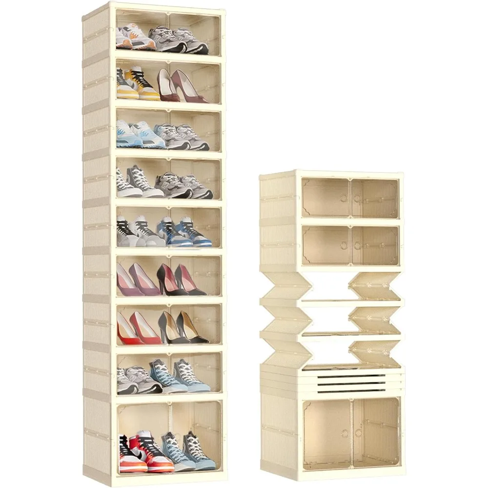 

Foldable Shoe Rack Organizer 9 Tier 18 Pairs Collapsible Shoe Storage Cabinet with Magnetic Clear Door Easy Assembly for