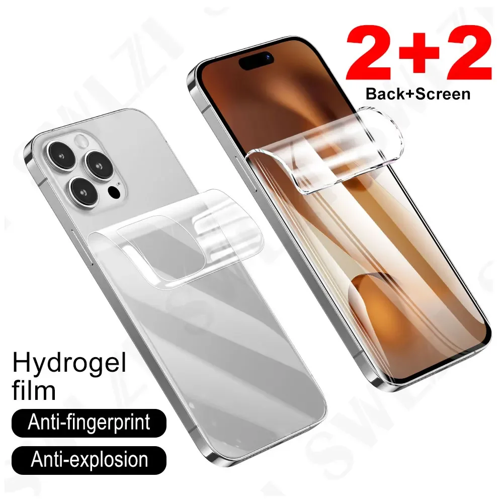 4in1 Hydrogel Film Protective Film For iPhone 16 Pro 15 Pro Max Not Glass Back Film Phone Screen Protector 14 Plus 13 12 Mini 11