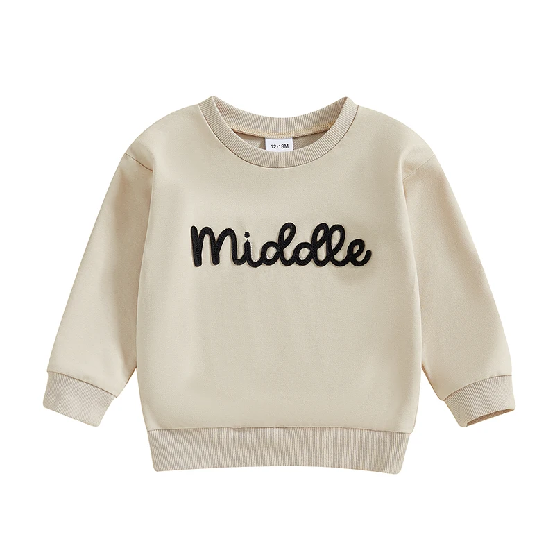 

Children s Crew Neck Sweatshirts with Embroidered Letters Long Sleeves and Fall-themed Designs for Toddlers Boys and Girls