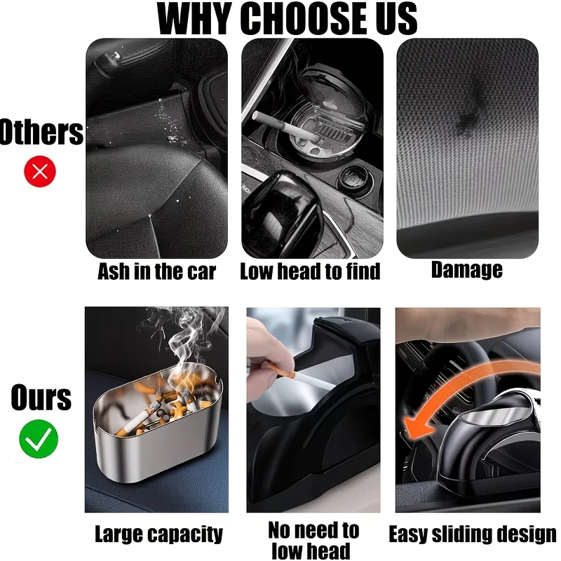Universal Windproof Car Ashtray, Heavy Metal Structure, Anti Fly Ash Cigarette Tray for Vehicle Home Office Daily Use view 3
