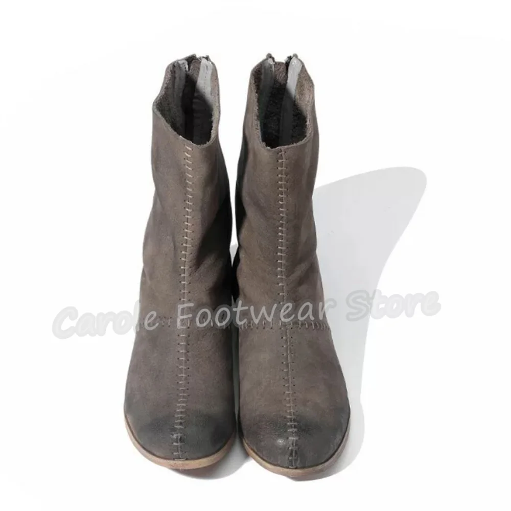 British Style Genuine Leather Sewing Decor Male Boots Fashion Zipper High Top Chunky Heel Chelsea Boots Outside Casual Shoes