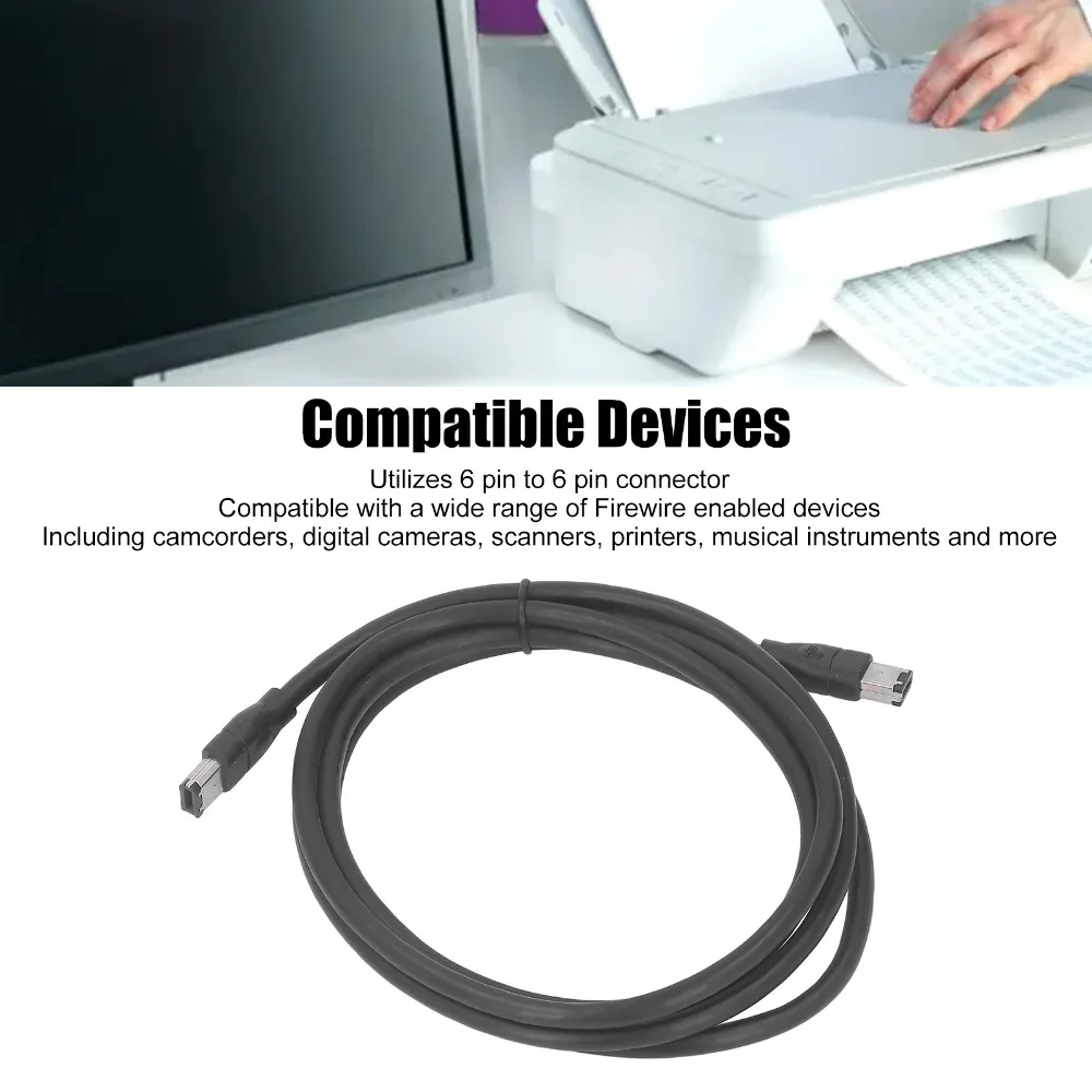6 Pin to 6 Pin Firewire DV Cable Firewire 400 to 400 High Speed IEEE1394 Firewire Cord 5.9ft Length for iLink Cable for Printer
