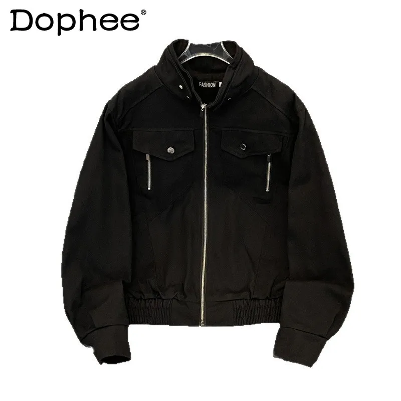 

Men's 2026 Spring Autumn New Multi Zipper Decoration Chic Jacket Long Sleeve Loose Comfort Coats Male Simple Solid Color Jackets