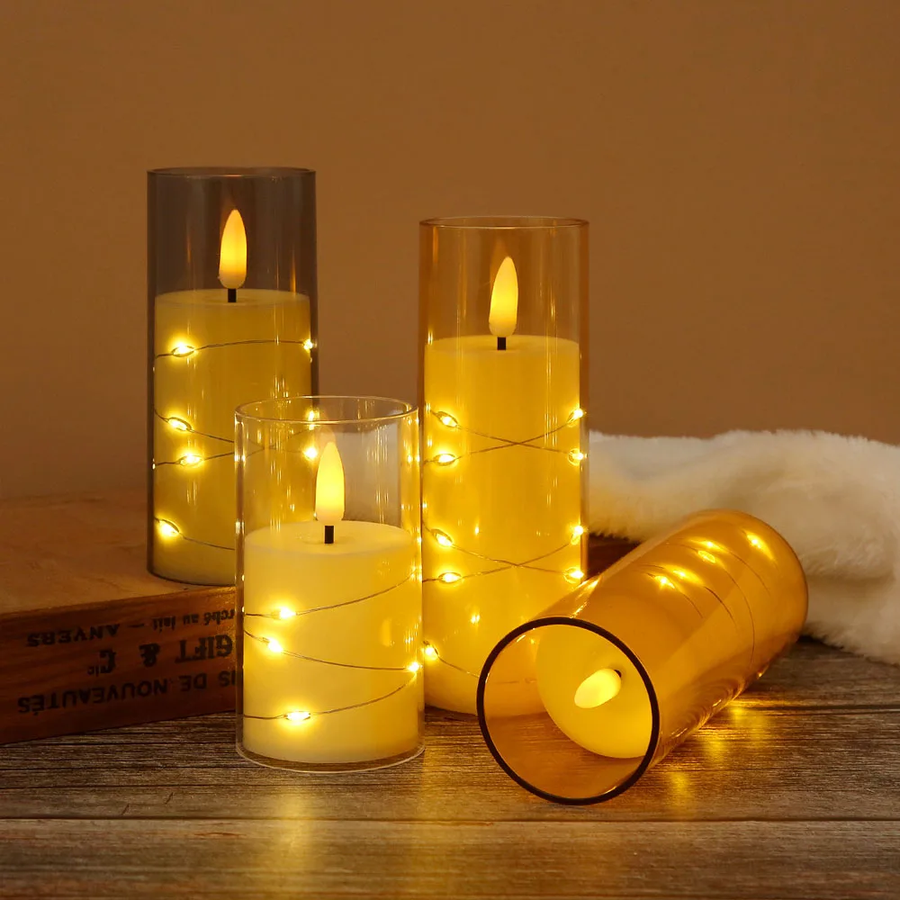 3 szt./zestaw LED Miedziany Drut Bezpłomieniowe Świeczki Lampki Urodzinowe Świąteczne Symulowane Płomienie Atmosferyczne Romantyczne Dekoracje Domu