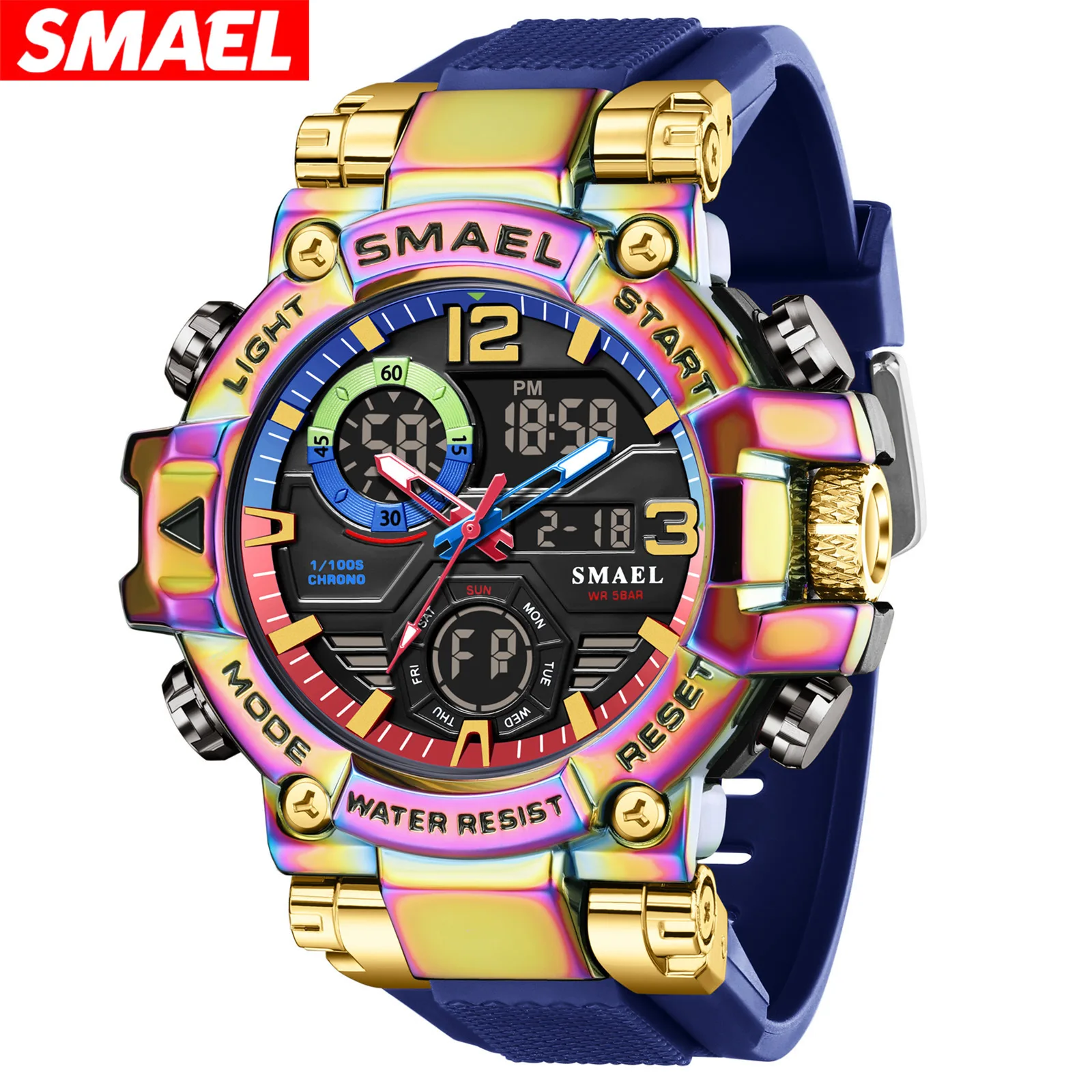 

Smael fashionable and high-end men's sports multifunctional luminous waterproof watch with 12/24 hour display
