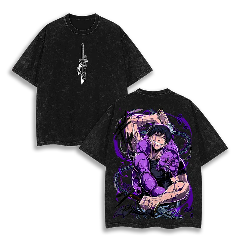 تي شيرت كلاسيكي كبير الحجم Y2k من القطن الناعم ملابس الشارع الشهير Jujutsu Kaisen حمض مغسول تي شيرت للنساء والرجال ملابس بأكمام قصيرة تي شيرت كبير الحجم #2