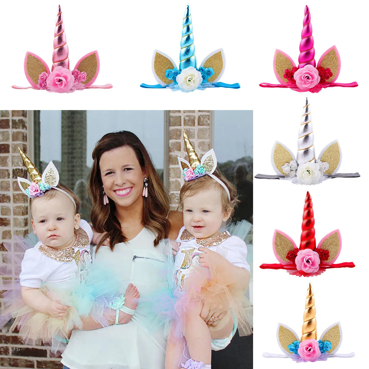 

Unicorn Horn Headband for Baby Girls Boys Soft Elastic Stretchable Flower Decor Adjustable Hairband Christmas Birthday Party