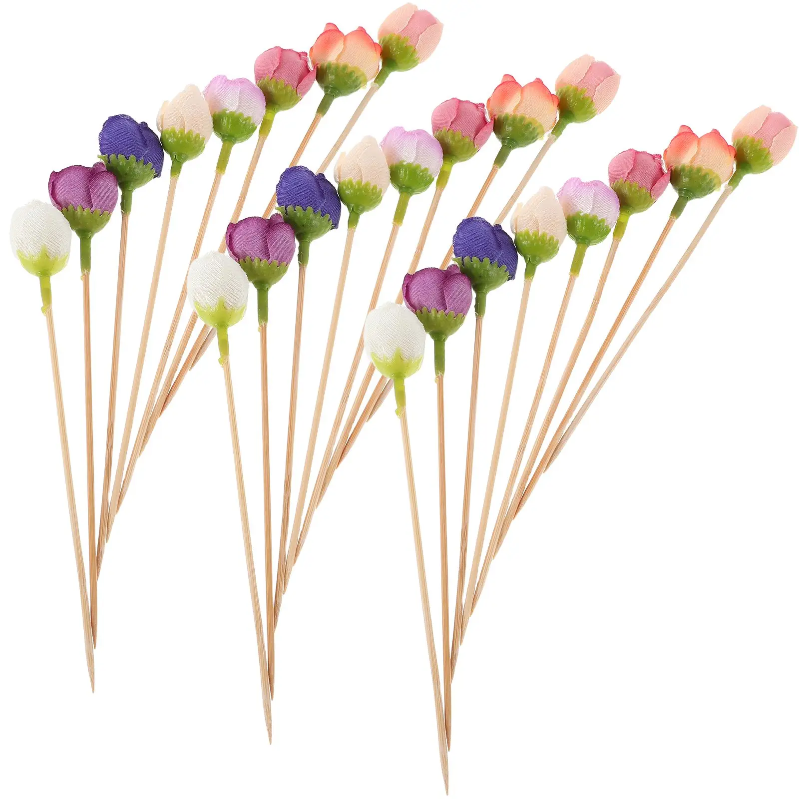 

30 Pcs Fruit Plate Picks Realistic Rose Cocktail Skewers Disposable Wooden Snack Cupcake Decorations Safe Material
