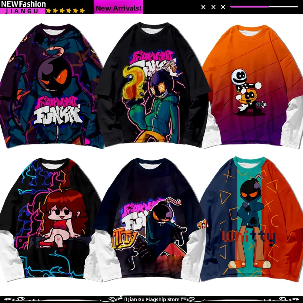 

Толстовка Friday Night Funkin с круглым вырезом и длинными рукавами, с принтом в стиле аниме и мультфильмов, имитация двухслойной одежды, из полиэстера, молодежная мода