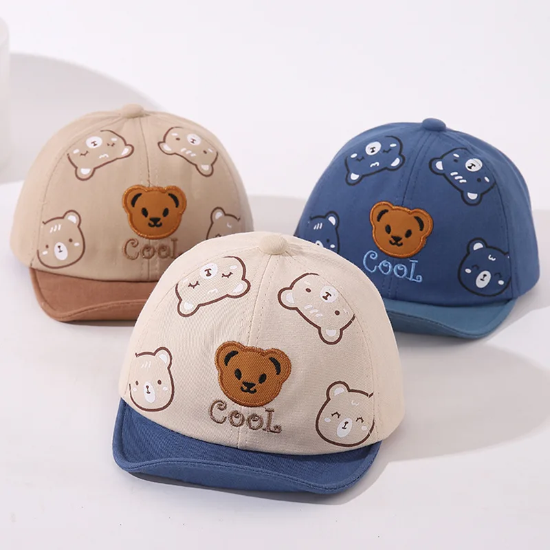 

Cute Bear Print Baby Baseball Hat Cartoon Embroidered Toddler Peaked Cap Summer Soft Brim Kids Boy Girl Sun Visor Hats