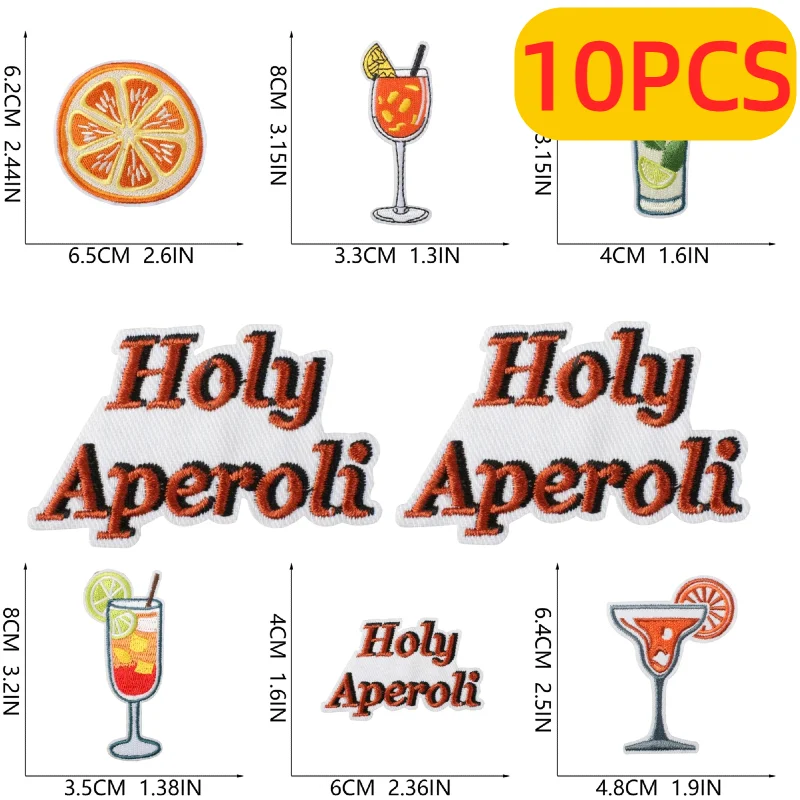 

10PCS Bulk Fresh Orange Juice Lemon Embroidery Patches Tea Drink Cup Trendy Iron On For DIY Clothing Label