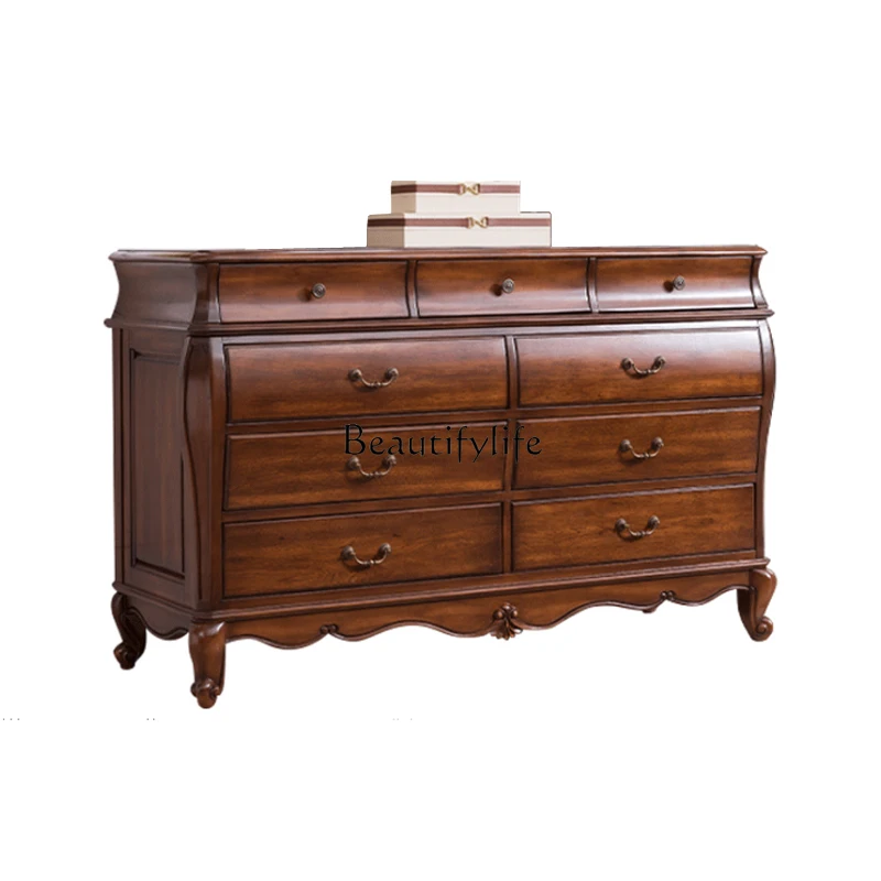 

American-style Solid Wood Storage Cabinet Bedroom Nine-drawer Chest Living Room Sideboard Storage Cabinet
