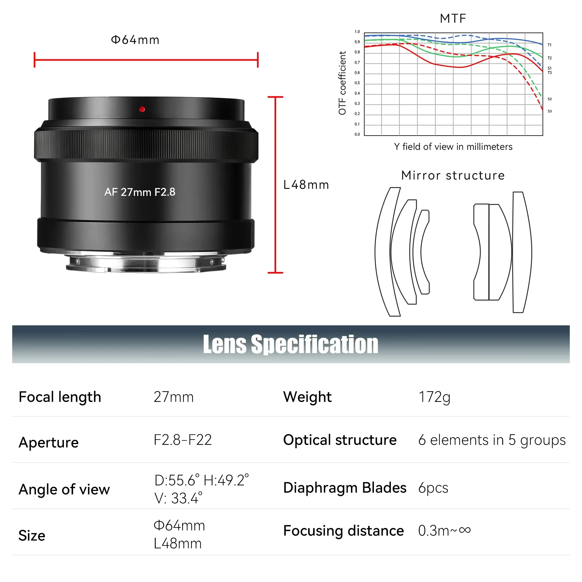 7artisans AF 27mm F2.8 APS-C Auto Focus STM Prime Lens For Sony E-Mount Mirrorless Cameras ZVE10 A6300 A6400 A6500 A6600 NEX-3