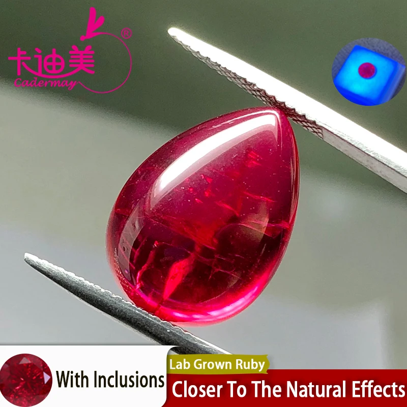 CADERMAY Cab Cut 5# Lab Grown Ruby With Inclusions Loose Stones Pear Shape For Rings Necklace Earrings Customized Jewelry DIY