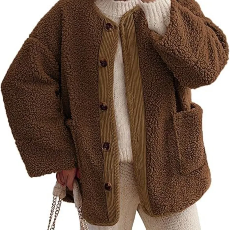 

Женские пальто с отложным воротником и капюшоном, карманом, свободные, толстые, теплые, женские, осень-зима 202, элегантная модная повседневная женская уличная куртка