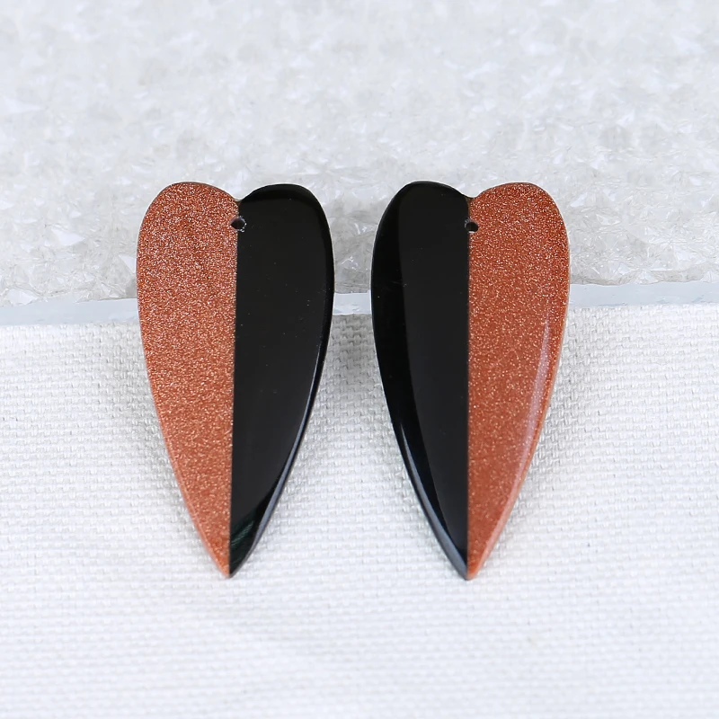 

Semiprecious Natural Stone Obsidian,Red Sand Sun Sitara Heart Shape Earrings Accessories 42x20x4mm 5g