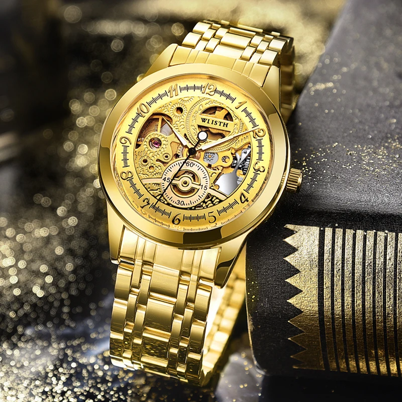 

Classic Mechanical Watch Luxury Luminous Hands Gold Skeleton Automatic Mechanical Watch Vintage Man Watch relojes para caballero