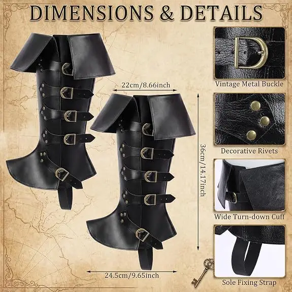 Herren-Piraten-Cosplay-Kniestiefel, lange Stiefel, Vintage-Renaissance-Marinkapitän-Accessoire, Schuhwerk, Halloween-Karneval, ausgefallene Requisiten – Detail 5