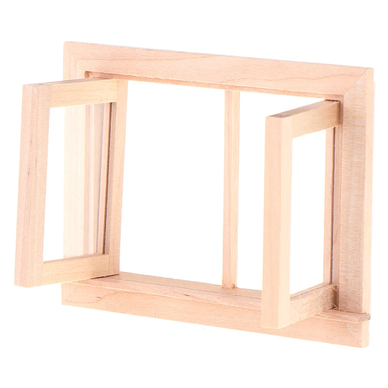 1pcs  DIY Double Window 1/12 Dollhouse Furniture Doll House Window Wooden Accessories Pretend Play Toy for Kids