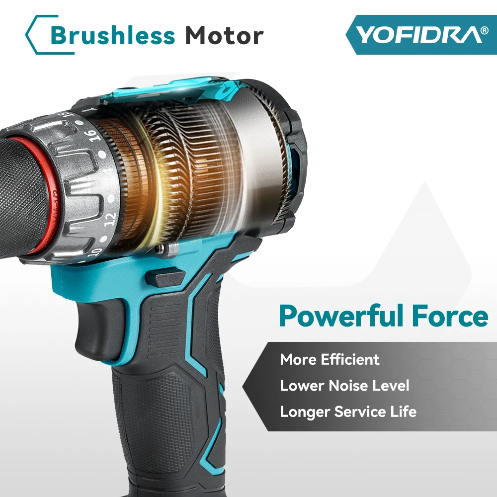 YOFIDRA 700N.m Brushless Electric Impact Drill 20+3 Torque Electric Screwdriver Hammer Drill Power Tools For Makita 18V Battery