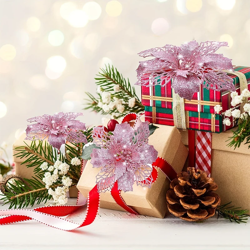 11cm Weihnachtsdekoration Glitzer Künstliche Blume Christbaumanhänger für Heimdekoration Weihnachten Navidad Neujahr 2026 Ornament – Detail 7