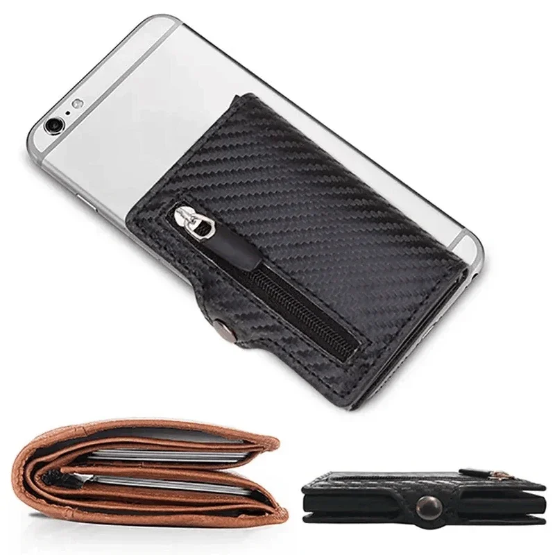 حامل بطاقة الاسم متعدد الوظائف، حامل بطاقات العمل، حامل بطاقات من ألياف الكربون، محفظة رجالية فاخرة وبسيطة مع سحاب بمشبك