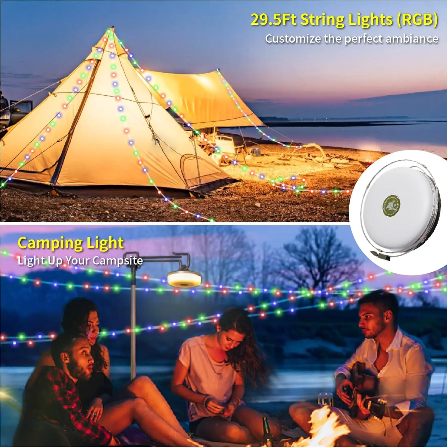 LED Camping Lamp Strip Atmosfera, impermeável, reciclável Light Belt, Decoração do jardim ao ar livre, Tent Room, 10m Comprimento