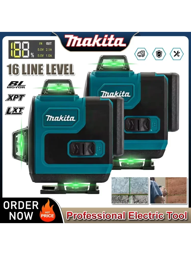 Makita 16 lignes niveau croisé 360 Horizontal Vertical haute précision lumière verte Laser haute précision outil Portable mural