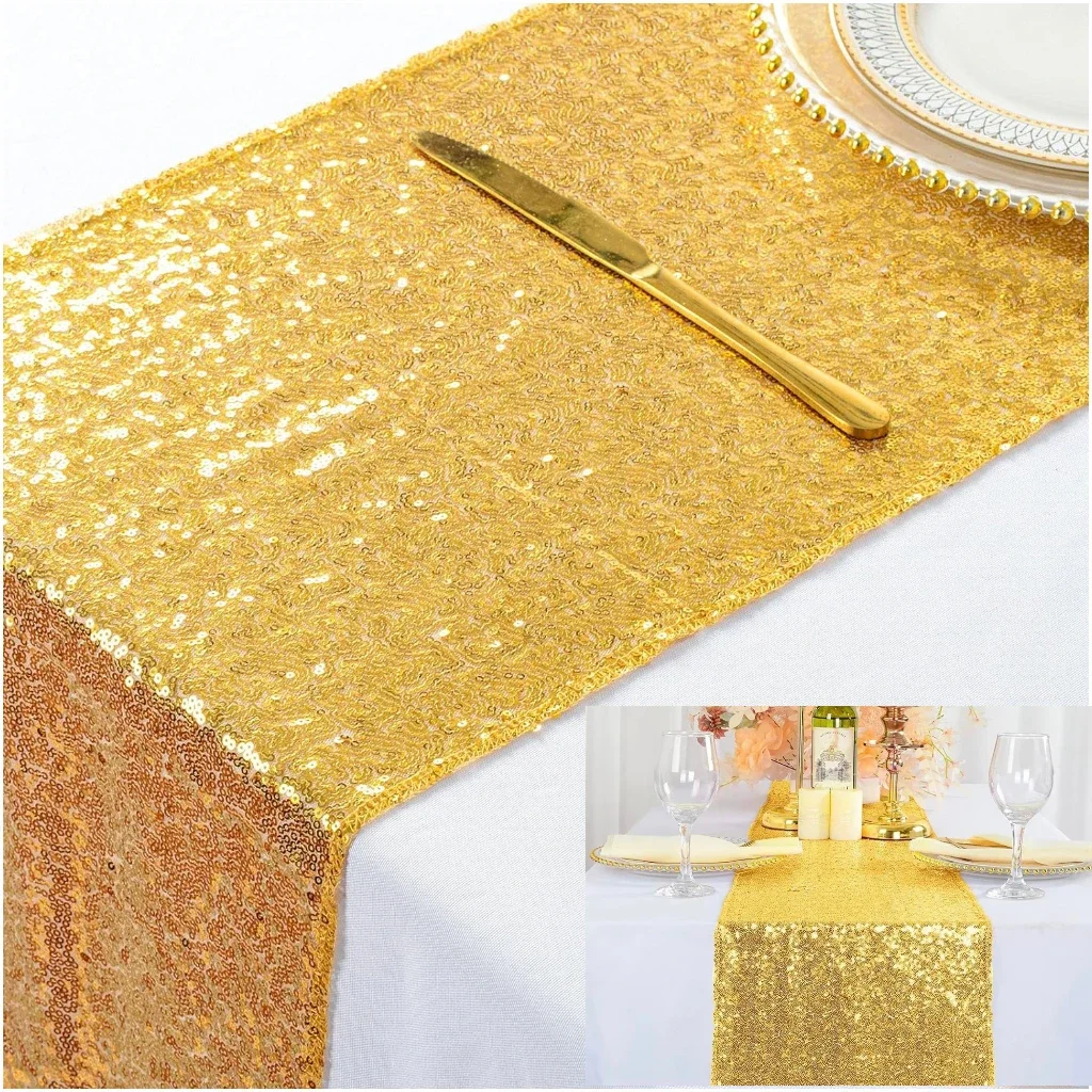 Table Runner Glitter Golden Sequin Wedding Decorations Tablecloth Christmas Bridal Baby Shower Party Thanksgiving Table Decor