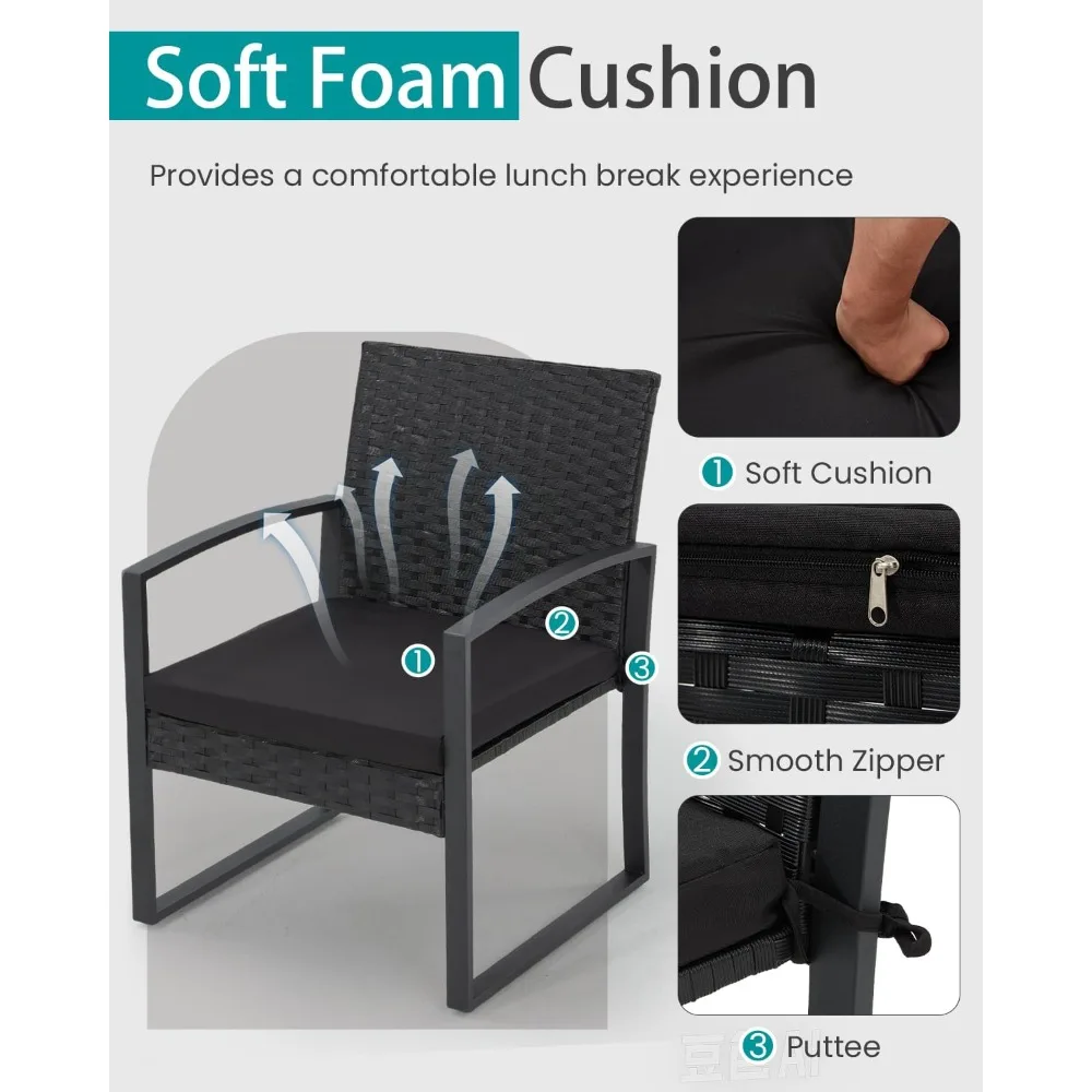 طقم أثاث الفناء مكون من 3 قطع، طقم بيسترو الروطان الخارجي مع طاولة قهوة، إطار فولاذي متين مع وسائد مربوطة