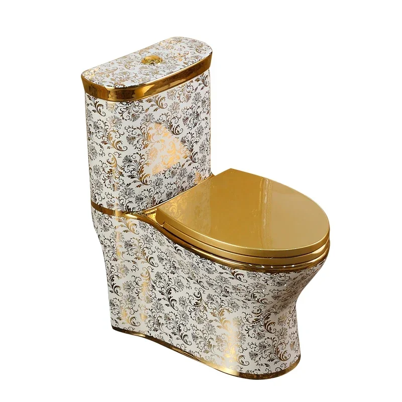 Household flush gold toilet ceramic super whirlpool toilet small apartment anti-odor toilet color