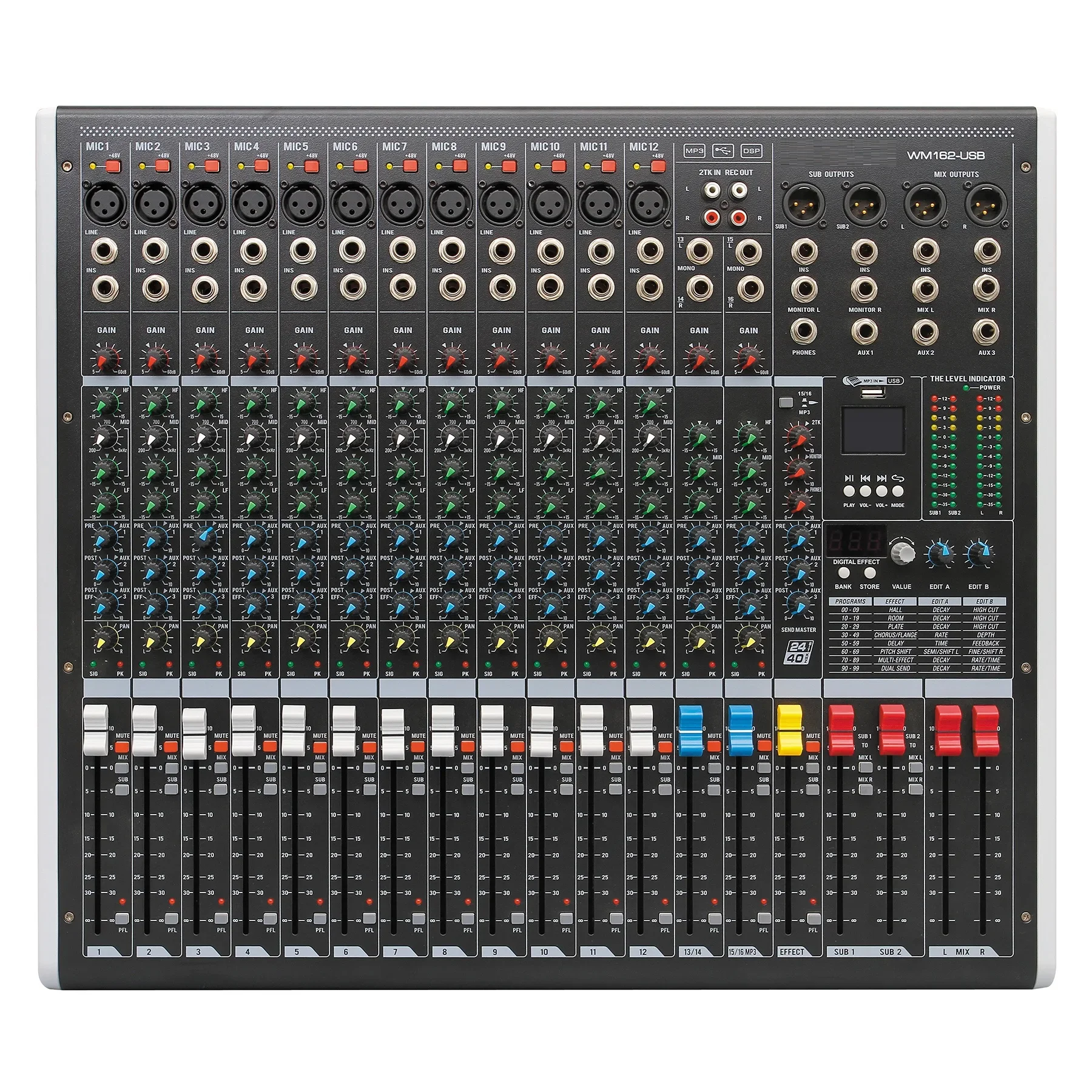 

Professional Audio Mixer 16 Channels Mixing Console 2 Groups Dsp Effect Audio Processor Mp3 Usb Music Recording Console Wm162