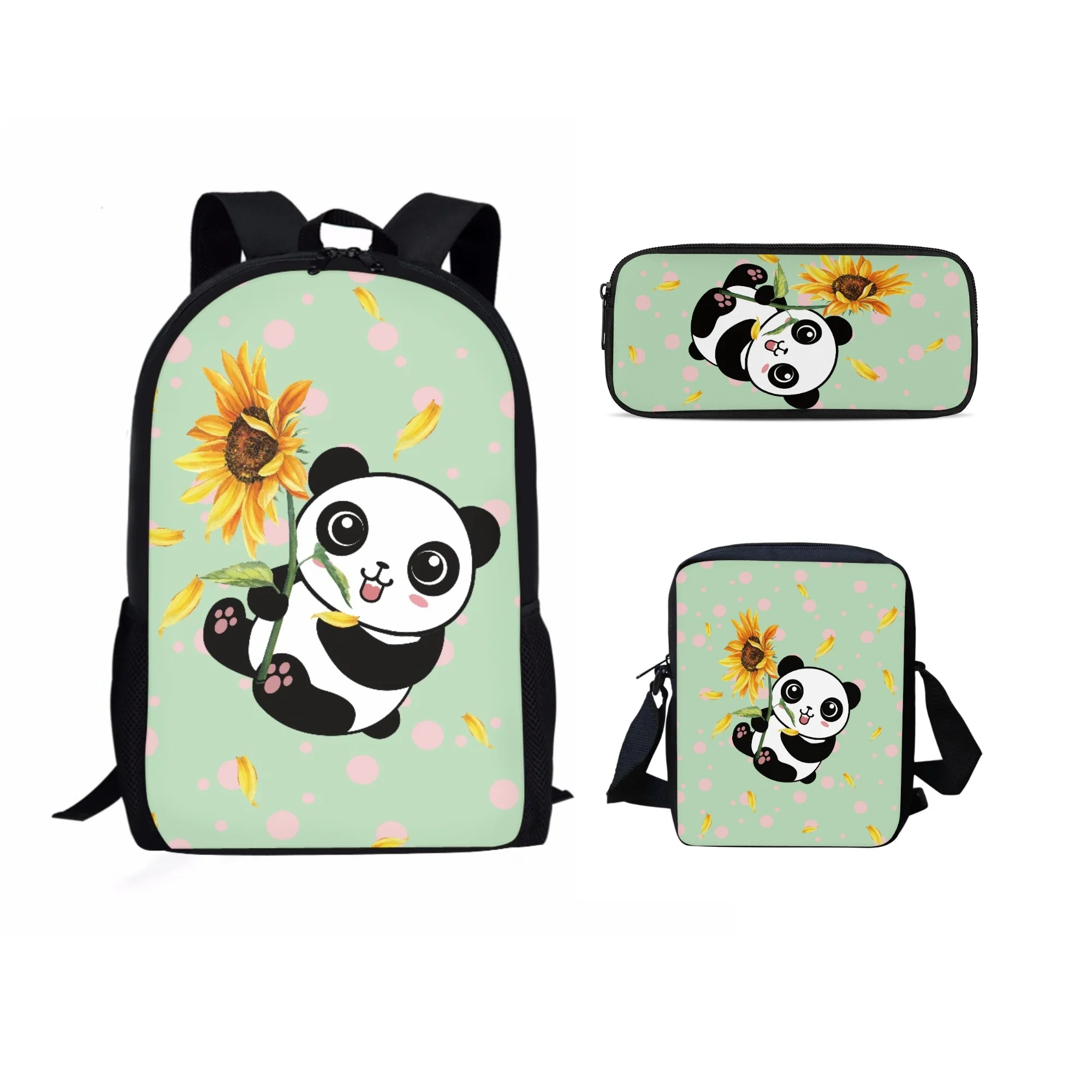 ELVISWORDS-mochilas escolares con estampado de Panda para niños y niñas, morral escolar de 3 unids/set, Mochila de viaje para adolescentes