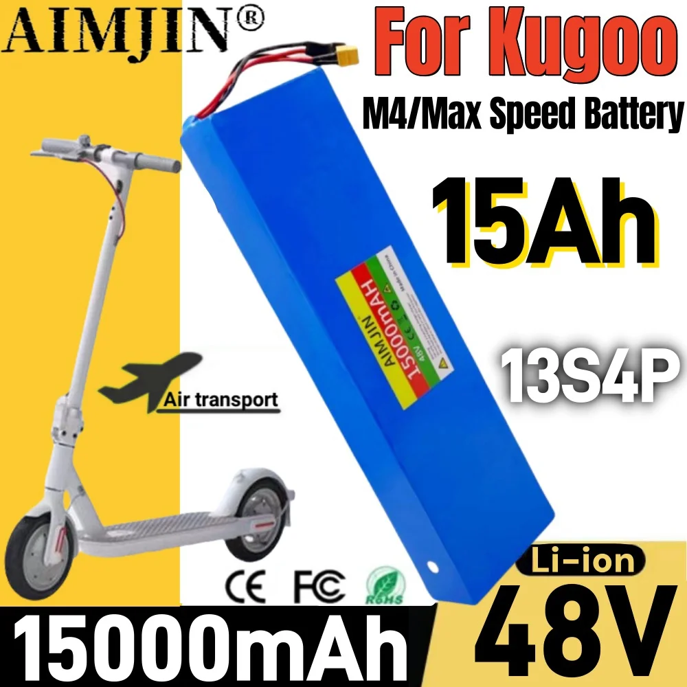 전기 스쿠터 18650 리튬 이온 배터리 팩, Kugoo M4, M4Pro, MaxSpeed 배터리 팩, BMS 내장, 13S4P, 48V, 15000mAh