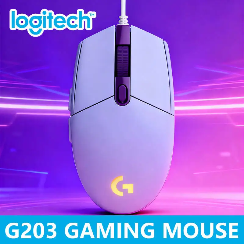 

Проводная механическая игровая мышь Logitech G203, проводная USB-мышь со светящейся подсветкой для настольного ПК, ноутбука, офисного компьютера, Gamin