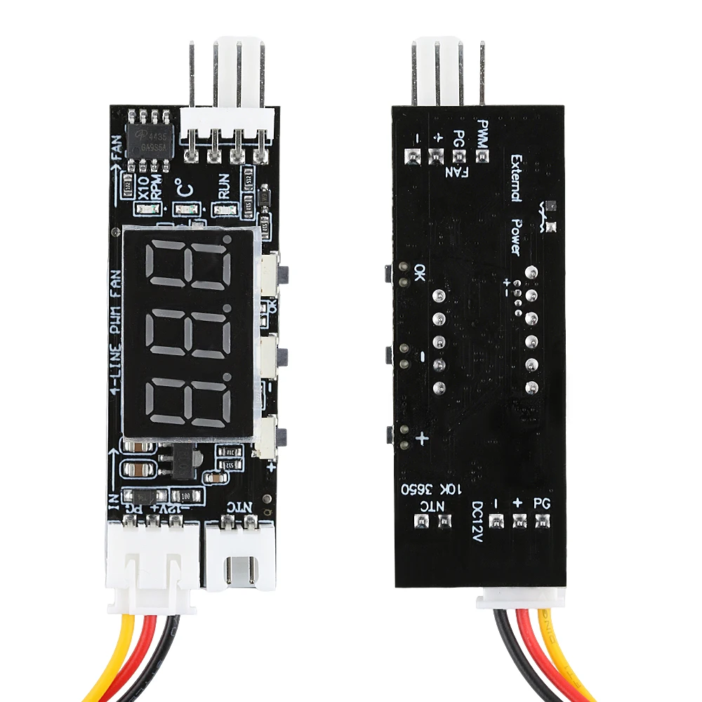 12V PWM Fan Temperature Control Speed Regulation Module with 3-Digit Display 4Line 3A 4Pin Speed Switch Controller