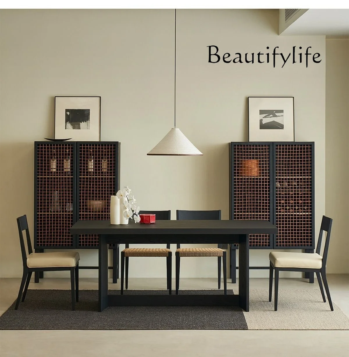 V Gu Side Cabinet Floor-to-ceiling Cowhide Rattan Living Room Home Wabi Side Storage Bedroom Storage Cabinet