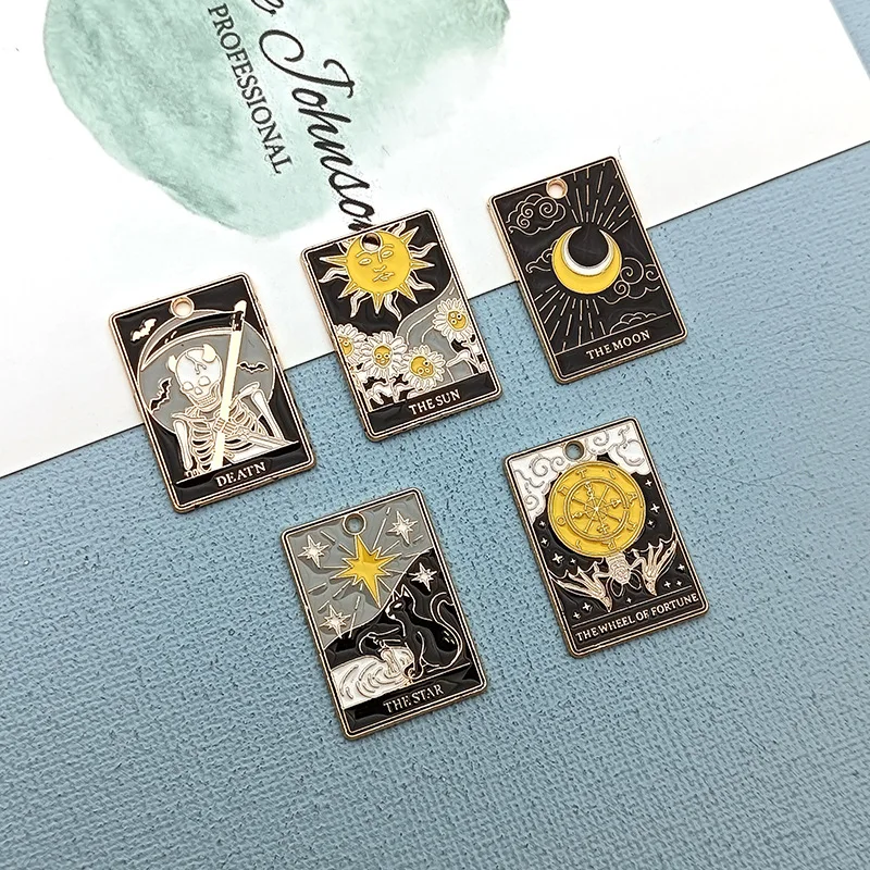 

10pcs/lot Enamel Alloy Punk Style Square Tarot Card Charms Black Pendant For Jewelry Making Earring Bracelet Necklace DIY Craft