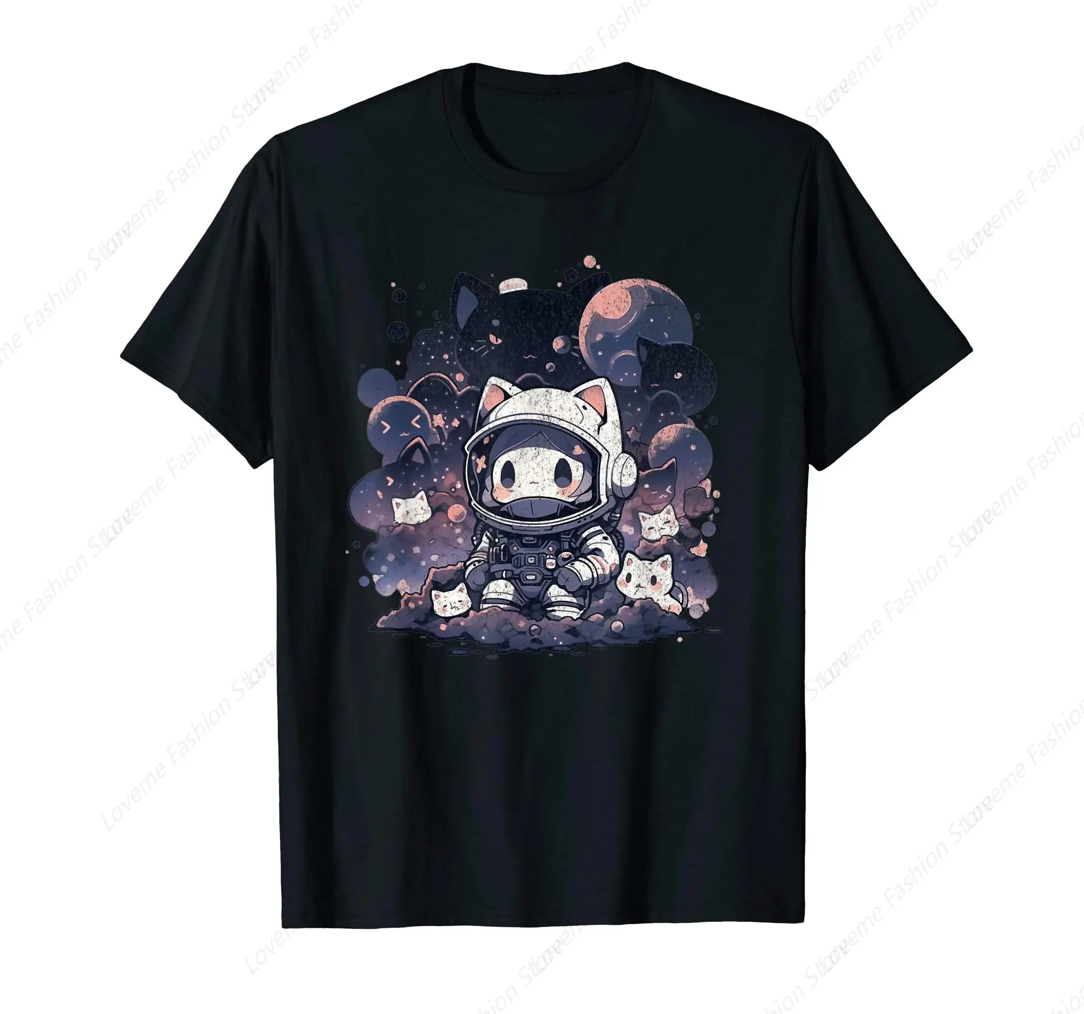 Galaxy Kawaii Kitty kaus pria, atasan lengan pendek untuk olahraga santai