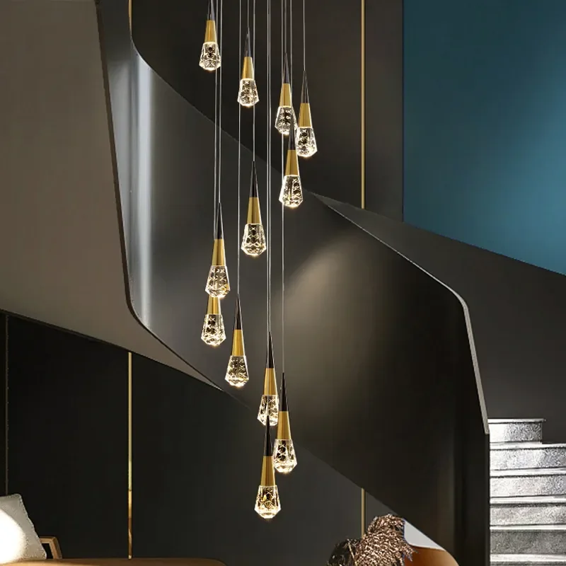 

LED Luxury Crystal Spiral Staircase Pendant Chandeliers Lighting Conical Living Room Dining Room Home Indoor Decor Hanging Lamp