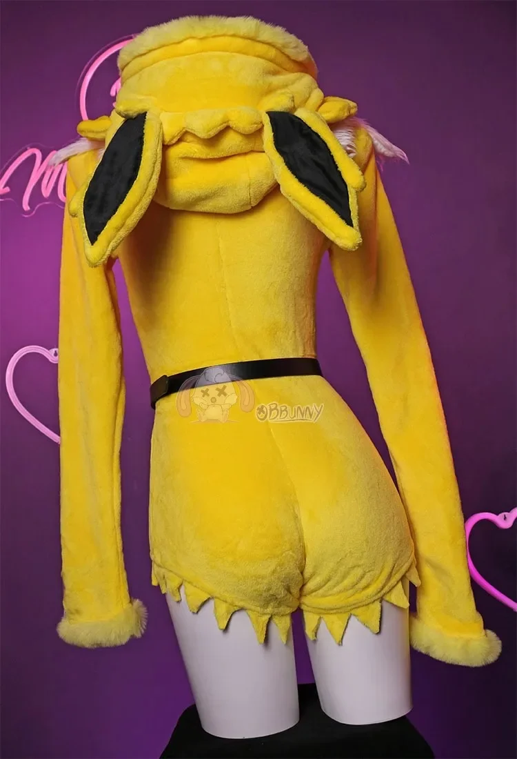 Kostum Cosplay Anime Jolteon untuk Wanita Setelan Kaus Kaki Bodysuit Bertudung V Dalam Seksi Piyama Mewah Kartun Gadis Kelinci Lolita Natal